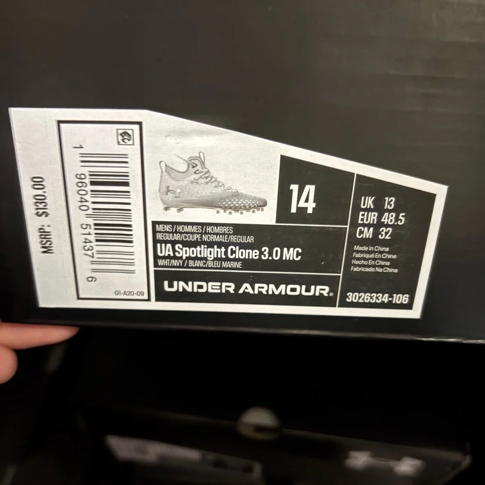 Under Armour Spotlight Clone 3.0 MC 'White Blue' football cleats. NWT in box!